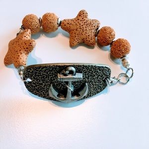 Handmade anchor bracelet with lava beads new